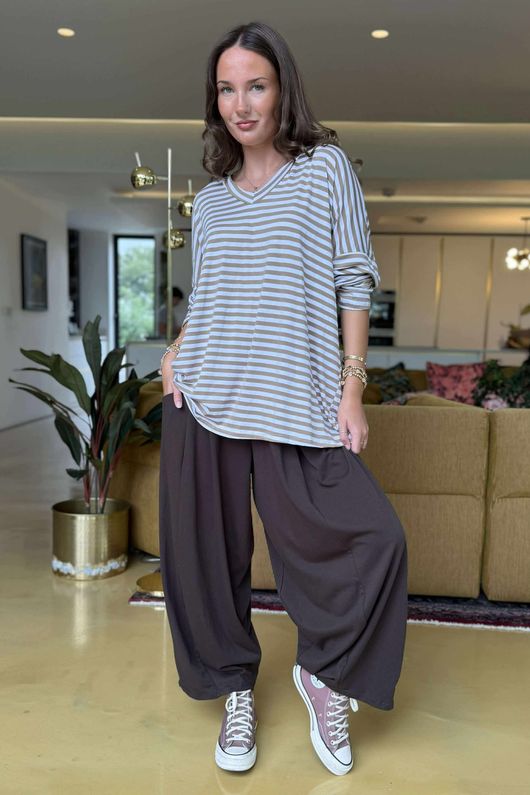 Made in Italy Perfect Breton V Long Sleeve Top Camel - 